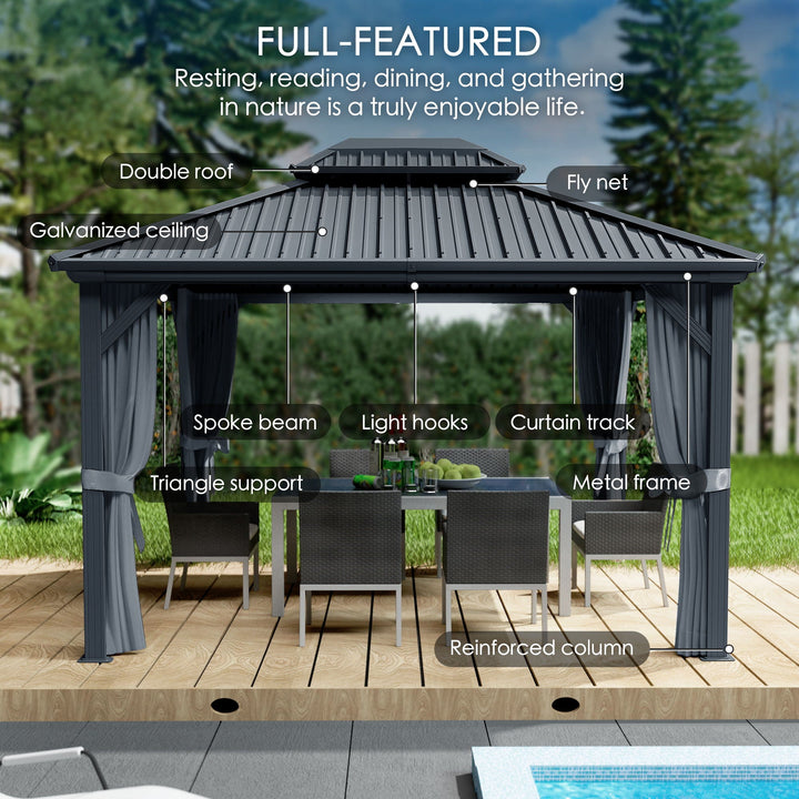 Kozyard Caesar Hardtop Aluminum Gazebo with Galvanized Steel Roof, Mosquito Netting and Privacy Sidewalls