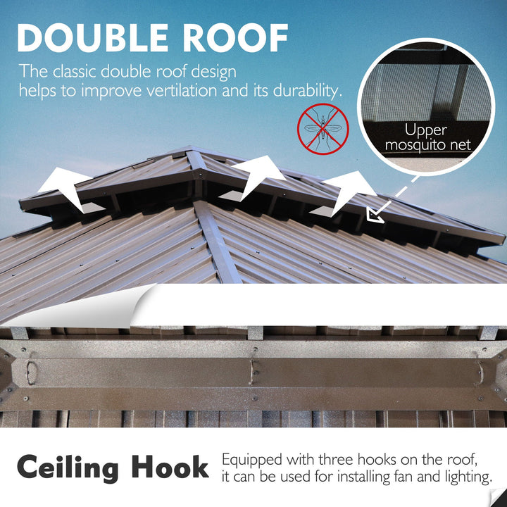 Kozyard Caesar Hardtop Aluminum Gazebo with Galvanized Steel Roof, Mosquito Netting and Privacy Sidewalls